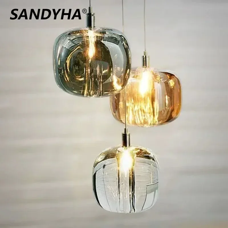 SANDYHA الشمال ضوء ثريا فاخرة كريستال قلادة أضواء التصميم الإبداعي غرفة نوم السرير مصباح معلق مطعم