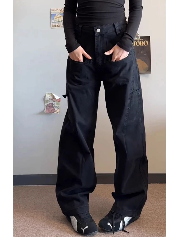 

Мужские рабочие брюки в американском ретро-стиле с множеством карманов, широкие прямые джинсы, повседневные модные городские брюки, осень-зима