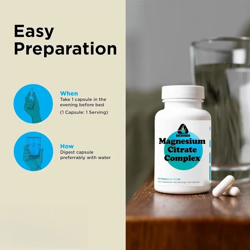 Magnesium Citrate Complex 500mg, Used for Muscle Relaxation, Energy Support, Bone Non GMO, Vegetarian, 60 Capsules