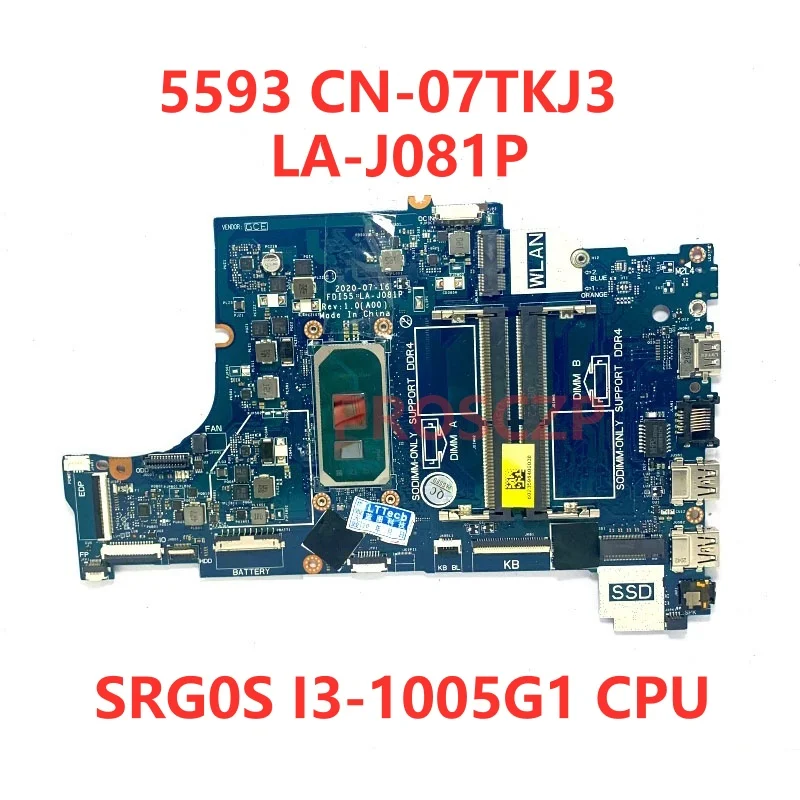 Imagem -02 - Placa-mãe do Portátil para Dell 5593 Cn07tkj3 07tkj3 Cn-047mf0 047mf0 Fdi55 La-j081p com I31005g1 I5-1035g1 Cpu 100 Testado Bom