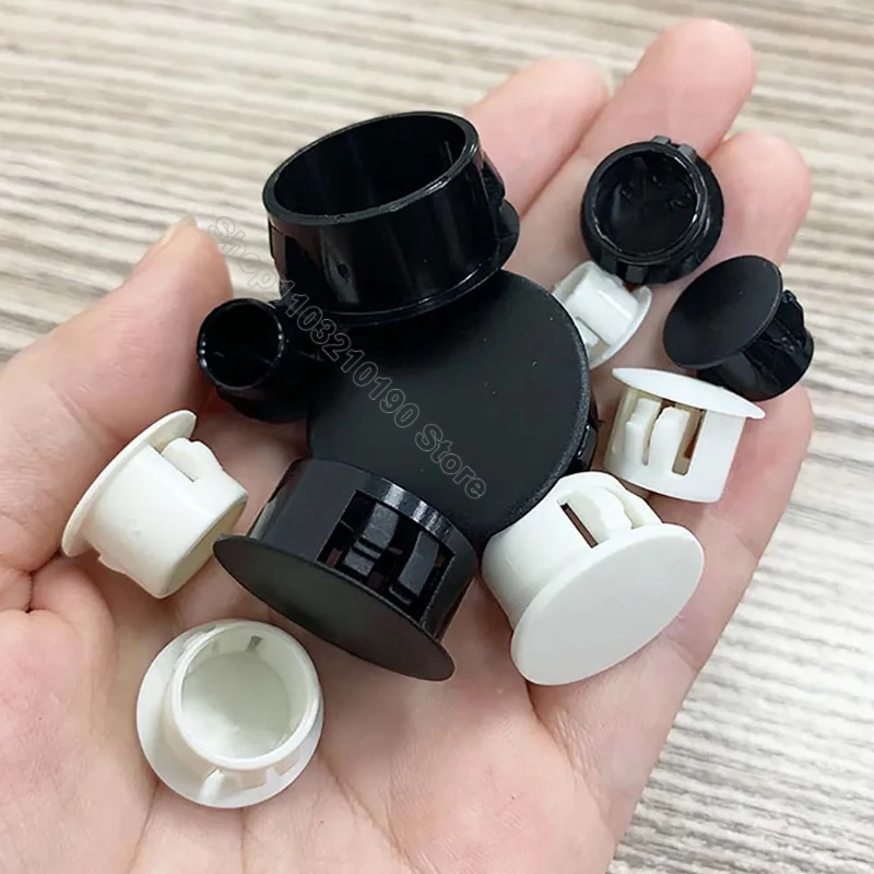 Black White Snap on Plastic Plug Hole Caps Wall Cable Desk Plugs Furniture Hole Bung Round Profile Pipe Screw Covers Gromet Wire