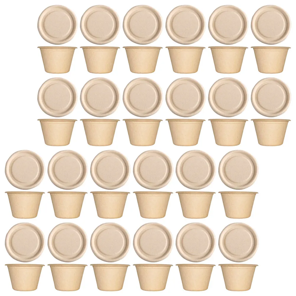 

50pcs Sealing Condiment Containers Disposable Sauce Cups Small Biodegradable Paper Pulp Boxes For Food Restaurant Camping Use