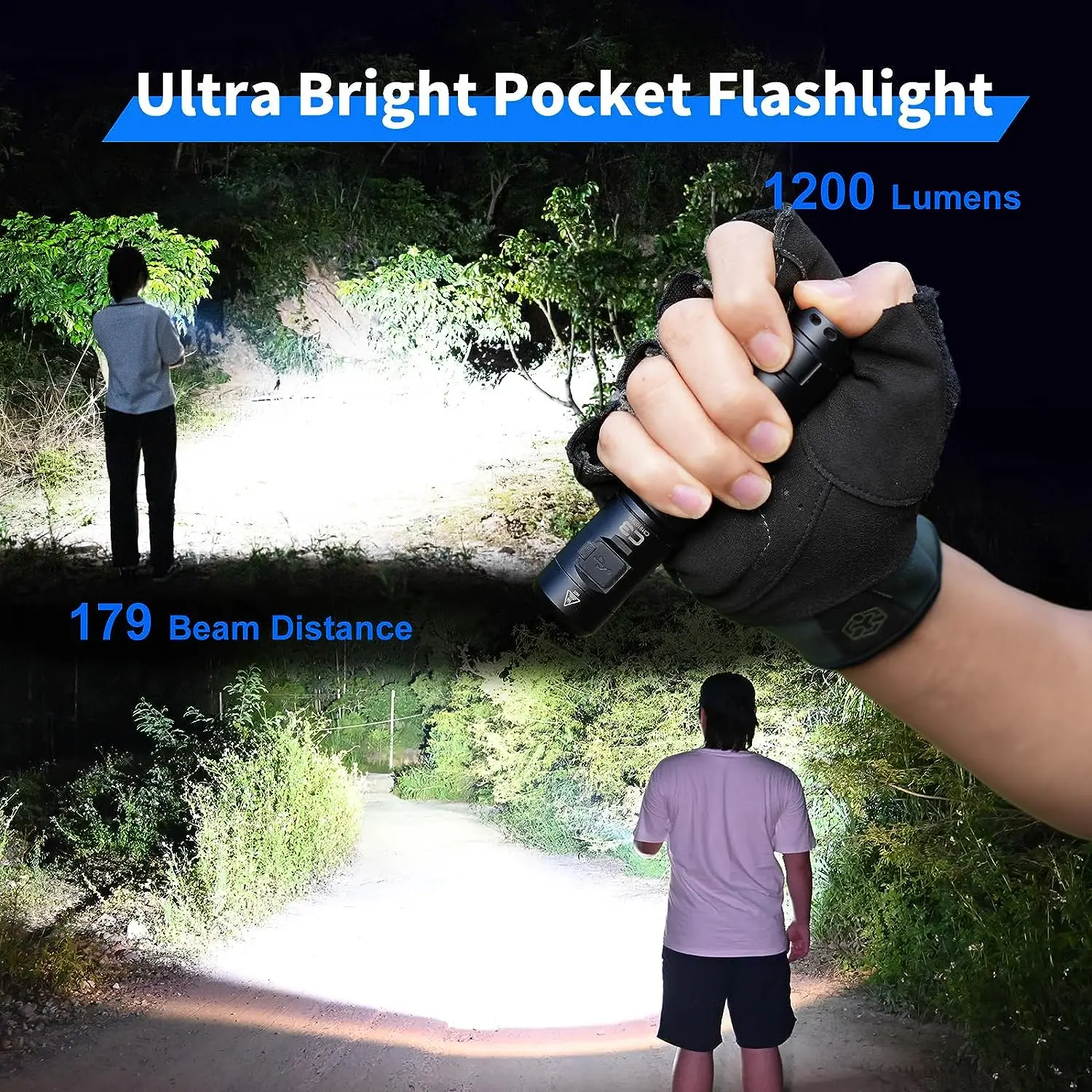 WUBEN C3 Flashlight 1200 High Lumens Rechargeable Flashlight 6 Modes IP68 Waterproof LED Tactical Flashlight for Camping Hunting