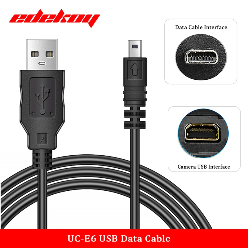 UC-E6 Digital Camera USB Data Cable Mini 8 Pin for Nikon CoolPix