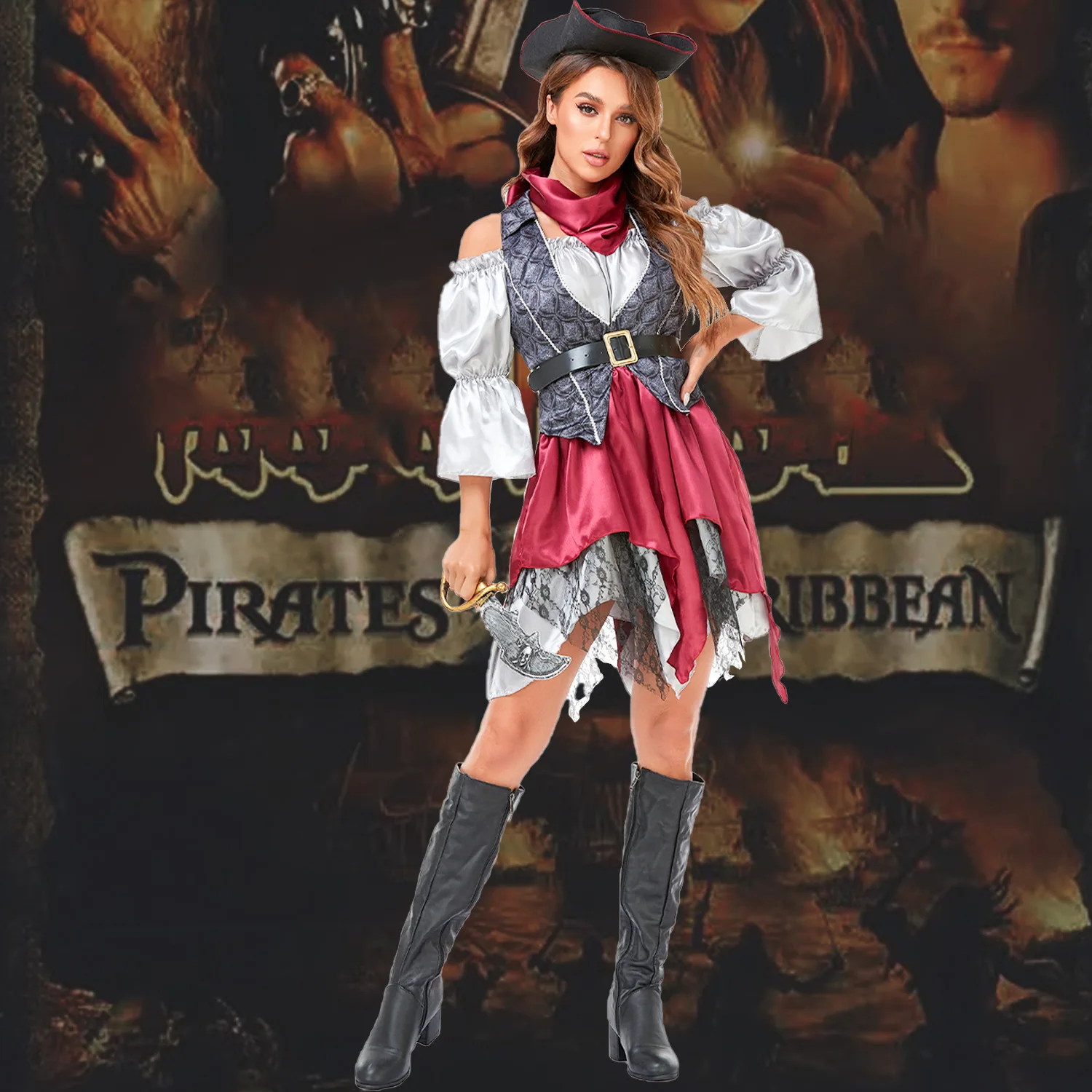 

Caribbean Pirate orm Costume loween eup Par Women's Adult Pirate Outfit Stage Performance Ethnic Wear Ladies' Fas...