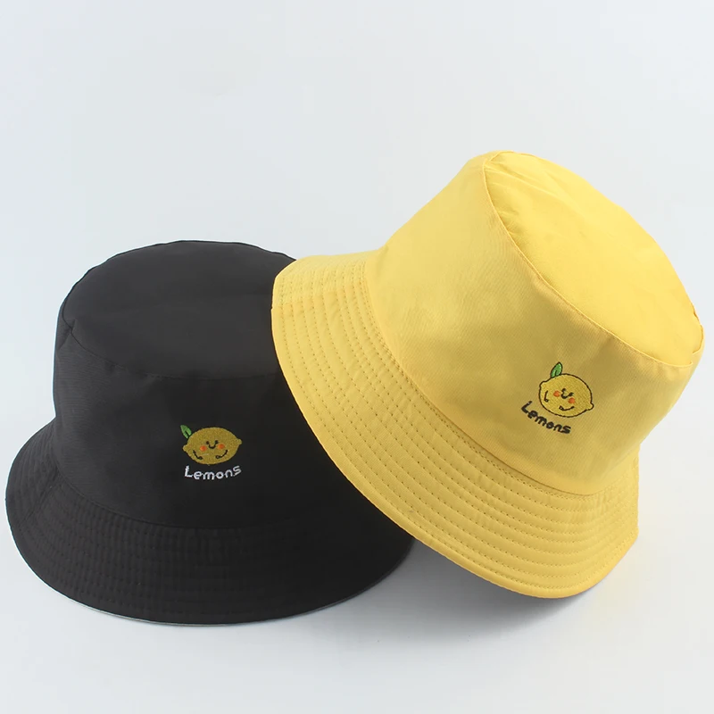 Panama Bucket Hats Women Men Summer Sun Hat Lemon Pineapple Tomato Embroidered Fishing Hat Bob Hip Hop Caps