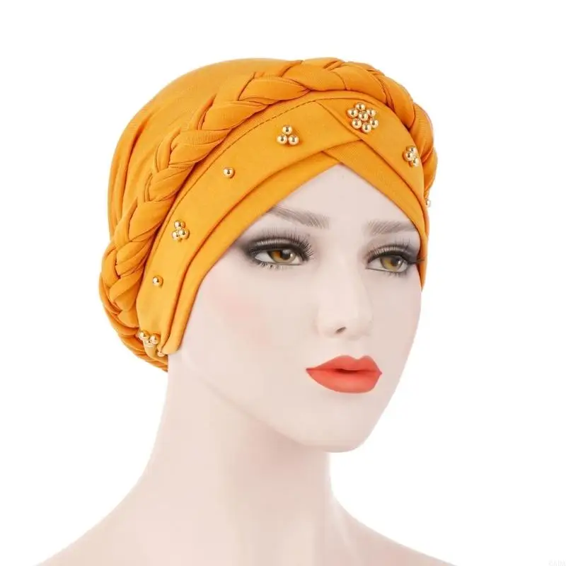 Beads Embellished Elastic Hair Cover Moisture Control Polyester Unisex Daily Use 6XDA