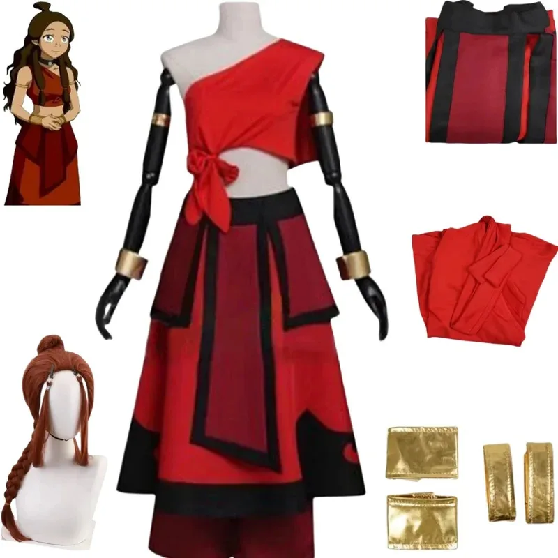 

AA BCBNZ Katara Костюмы для косплея Aar The Last Airbender Аниме Женский костюм Красные комплекты Хэллоуин Празднование Brave and Clev 2025 Новый