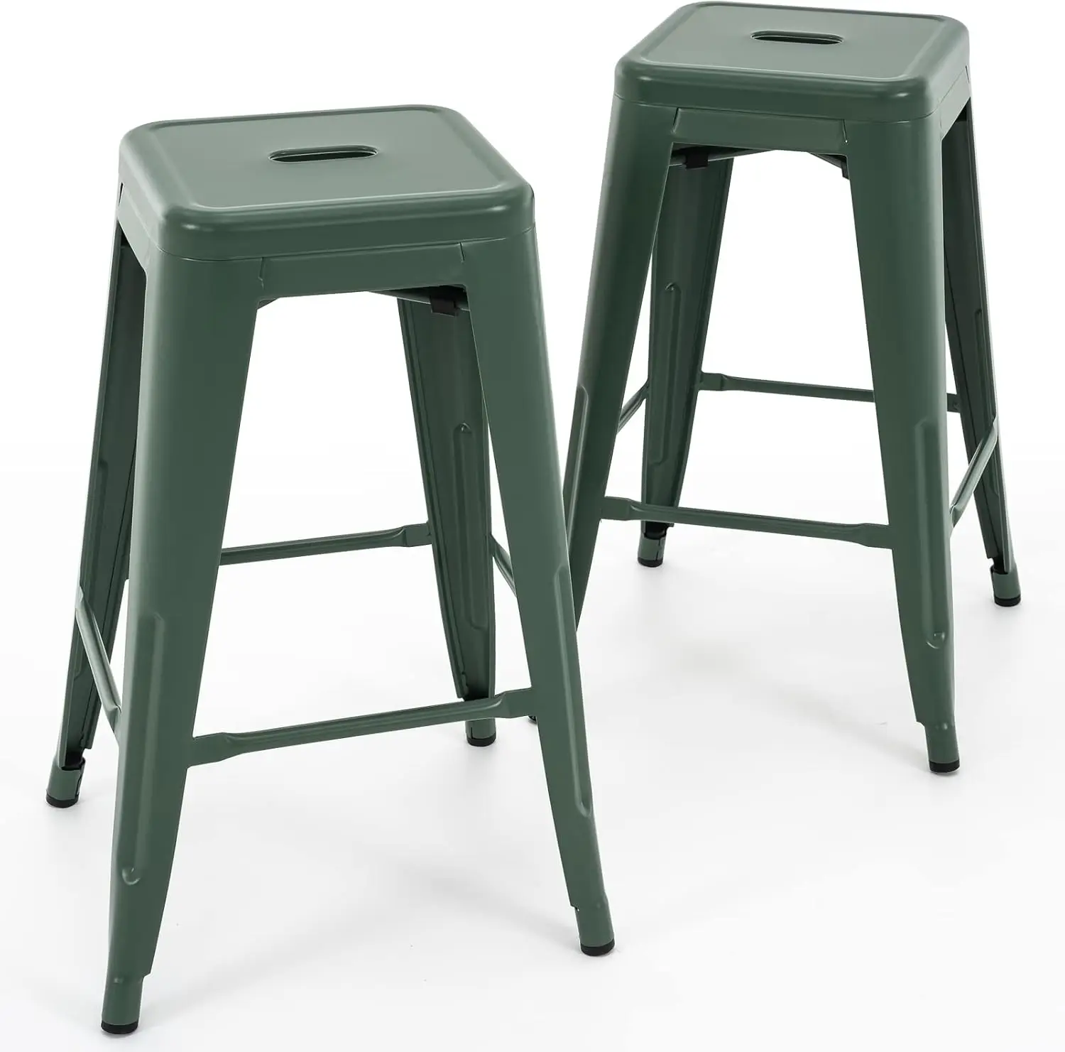 

24 Inch Metal Bar Stools, Backless Counter Height Barstools,Indoor Outdoor Stackable Stools with Square Seat,Set of 2 (Green)