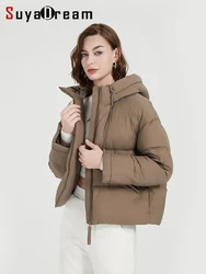 SuyaDream, Woman Hooded Down Coat , 90%White Duck Down, Quilted Solid Puffer Jacket, 2024 Fall Winter Parkas