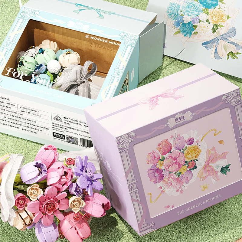 الإبداعية اليد عقد باقة الزهور اللبنات الزهور الأبدية عرض صندوق خشبي لتقوم بها بنفسك الطوب ألعاب الورد لهدية عيد الحب