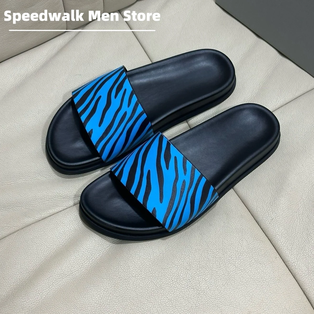 2026New Fashion Men Animal Stripe Slide Slippers Summer Comfort Flat Walking Sandals Multi Color Waterproof Casual Footwear