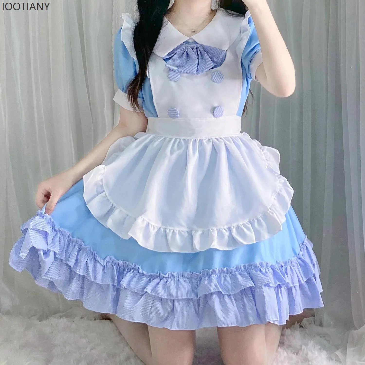 

Japanese anime sweet cute blue and white Lolita cake dress Halloween party maid costume cosplay stage performance costume