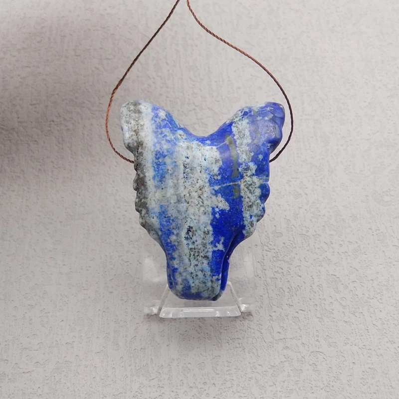 Natural Stone Lapis Lazuli Wolf Head Pendant Bead,Handmade Animal Pendant DIY Jewelry Necklace Accessories 51x39x16mm 34g