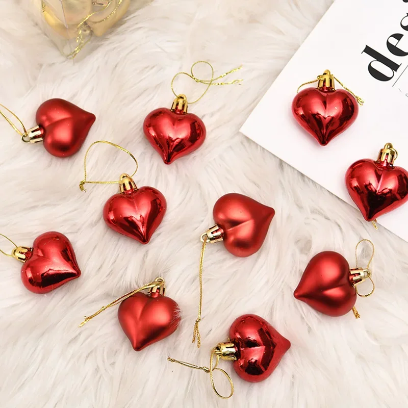 

2Boxes/24PCS Heart Ball Pendant Christmas Tree Decorations Hanging Heart Ball Pendant Valentine's Day Decorations Festival Gifts