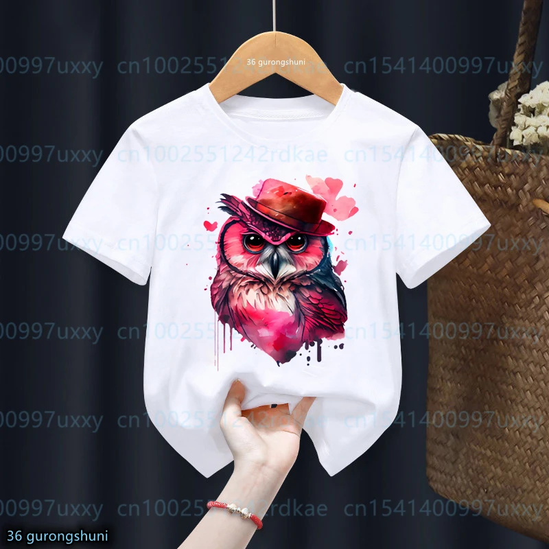 T-Shirt For Boys/Girls Valentines Day Animal Watercolor Leopard Funny Children'S Tshirt Fashion Trend Girls' Clothes O-Neck tops