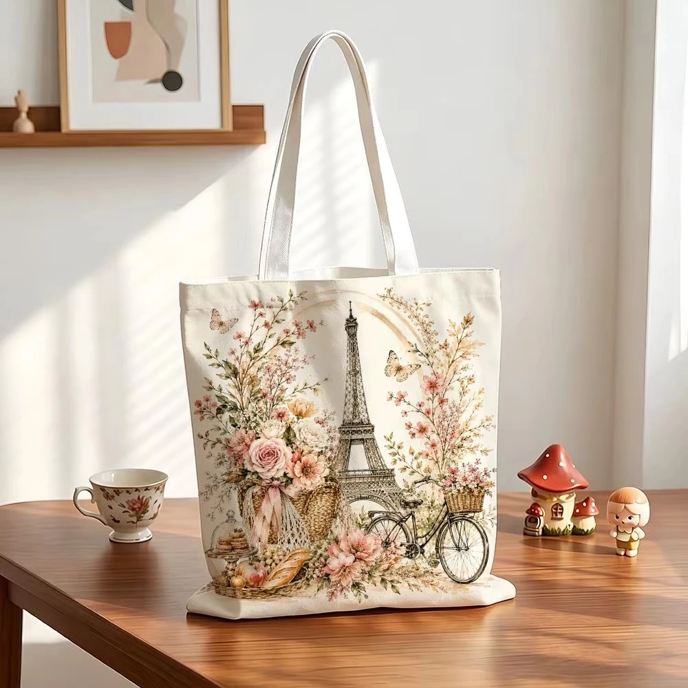 Romantic Vintage Paris Storage Bags Canvas Bags Are Suitable for Going To Class, Shopping, Gifts, and Commuting