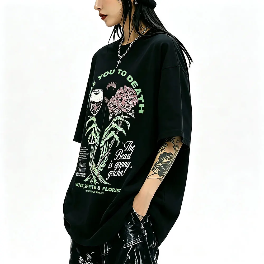 Type O Negative Love You To Death Wine Spirits & Florist T-shirts Men Women Rock Metal Gothic Oversized Short Sleeve T Shirts