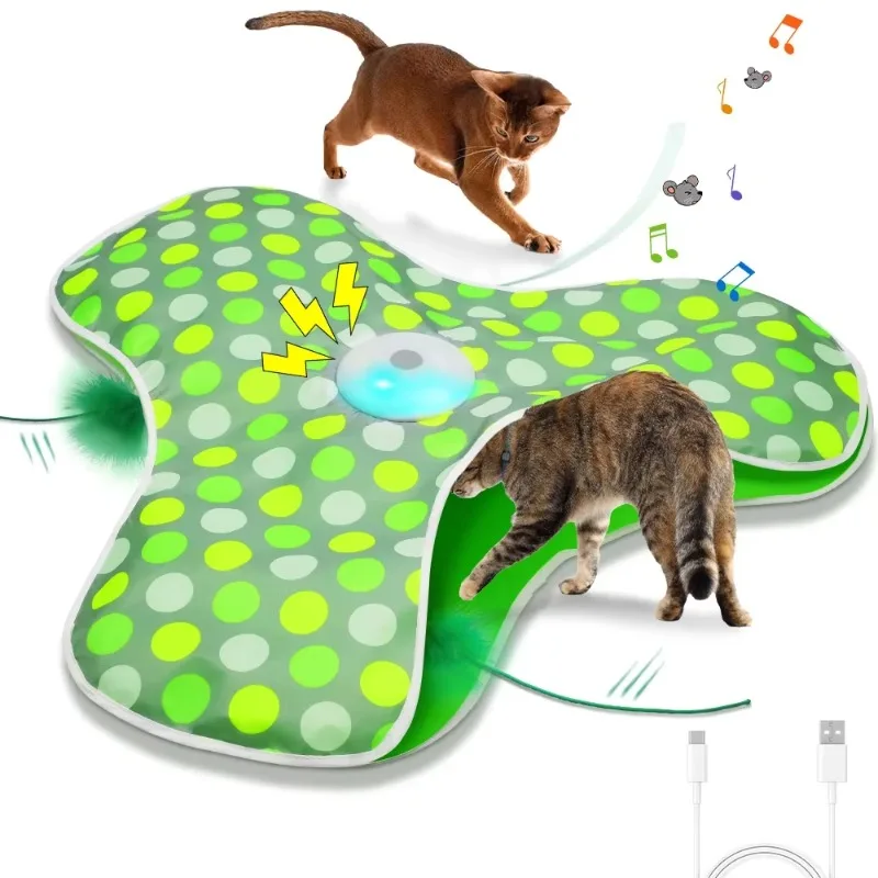 Smart Interactive Hide and Seek Cat Toy, Motion Activated Concealed Moving Feathers with Mouse Squeaky Sound for Kittens