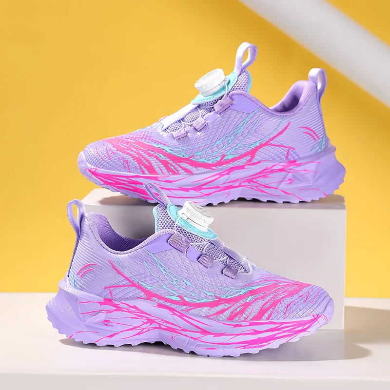 

Purple Running Sneakers For Girls Boys Rotary Buckle Casual Sports Shoes Children Trainers Lightweight Breathable Kids Sneakers