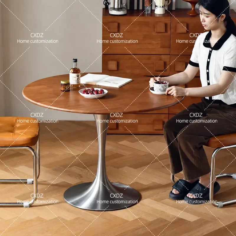 Retro Solid Wood Round Dining Table Modern Simple Medieval Style Small Apartment Household Furniture Durable Kitchen Table