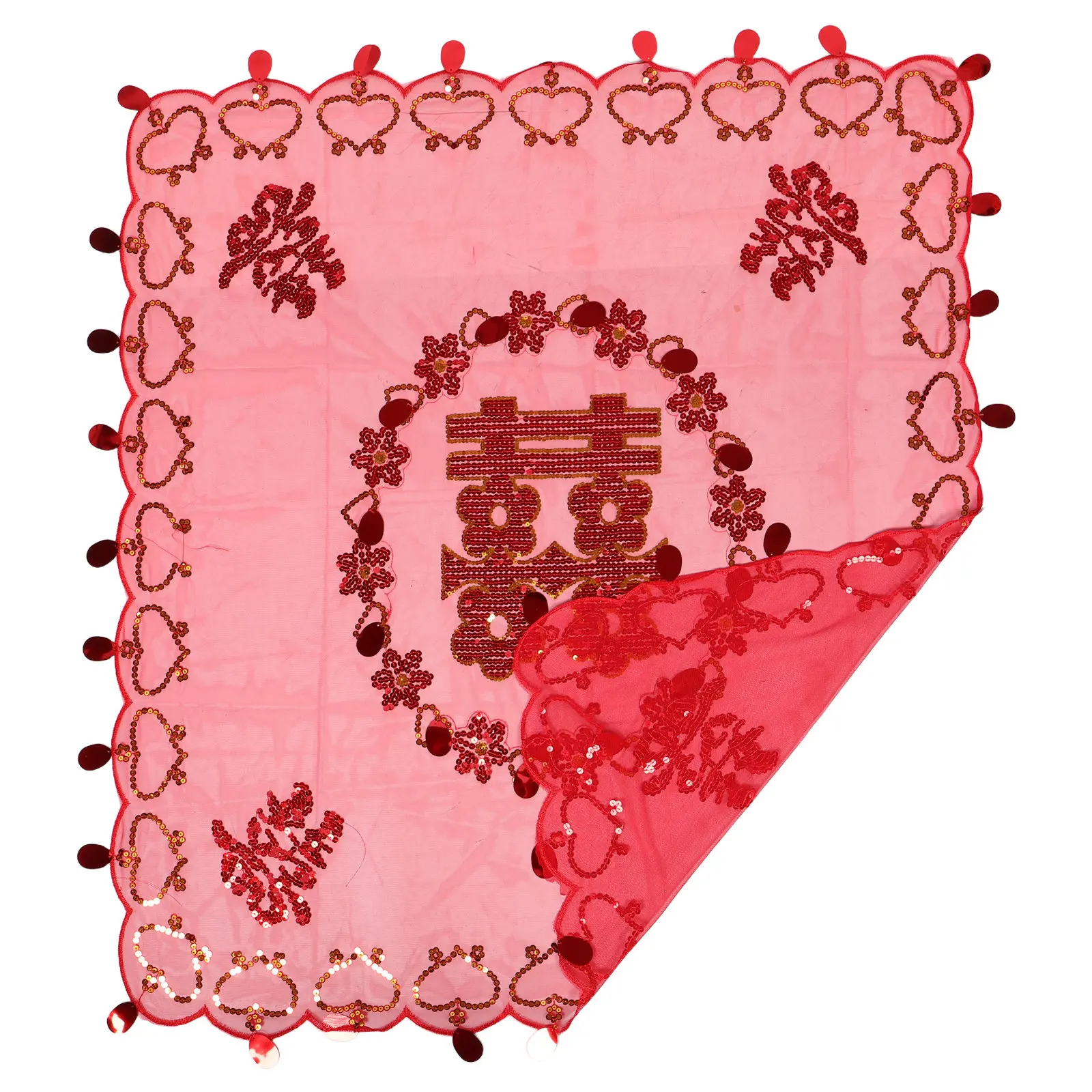 Red Bridal Headcloth Chinese Wedding Veil Short Lace Embroidered Bride Headpiece Breathable Semi Transparent Mesh for Indoor