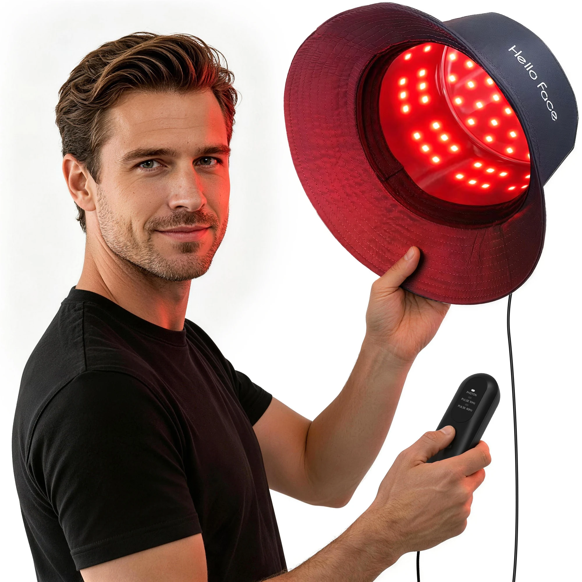 T100-W Rechargeable Hair Growth Bucket Hat 336Pcs LED Infrared Red Light Therapy Hat with Controller Constant Flashing 3 Mode