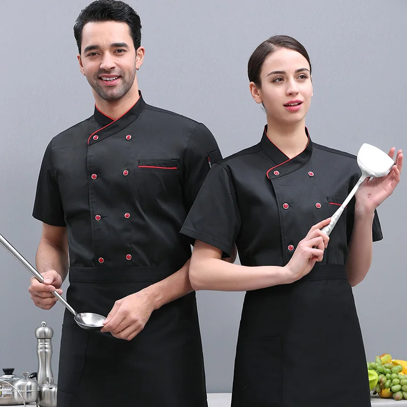 Chef camicia bottone cucina Unisex cuoco vestiti cameriera panetteria Cafe uniforme Catering uniforme da lavoro camicia da cuoco per uomo estate nera