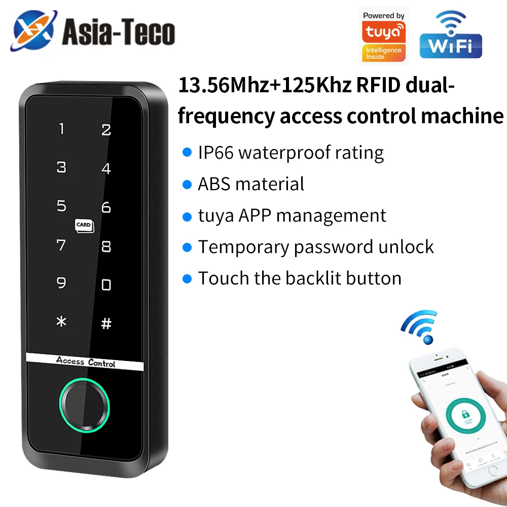 WiFi Support Tuya AppFingerprint Access Controller Outdoor Waterproof Standalone RFID Keypad System 125KHz/13.56MHz APP Unlock
