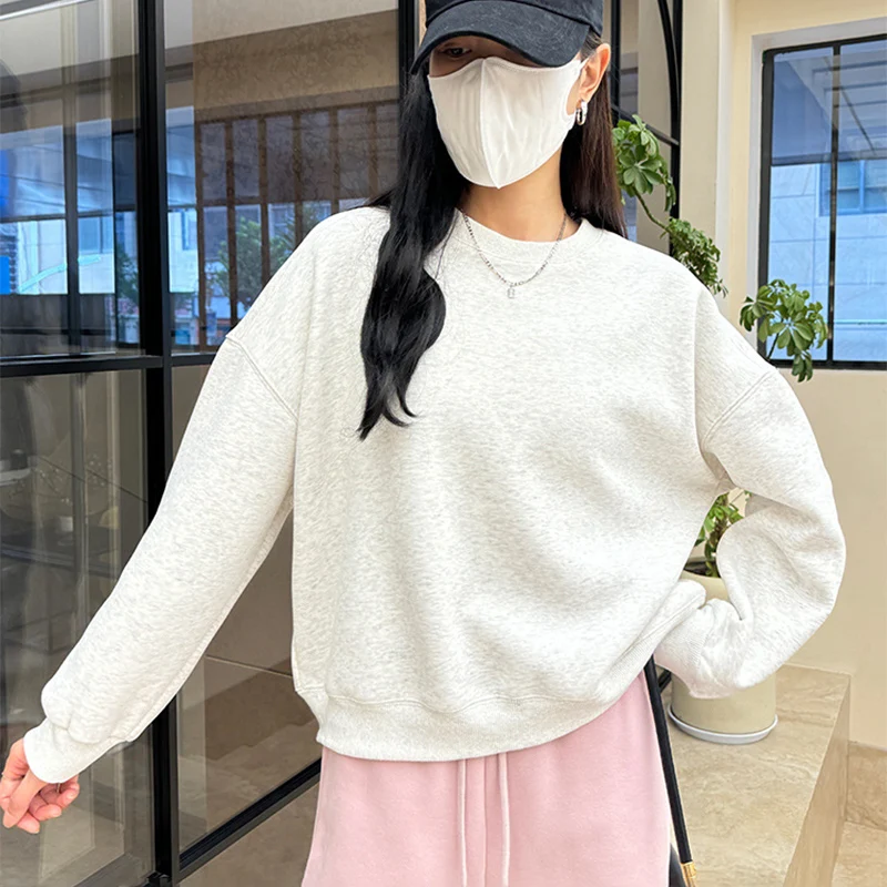 Fleece Warme Herbst Winter Pullover Sweatshirt Farbe Oansatz Pullover Einfache Vielseitige Lose Frau Kleidung Tops