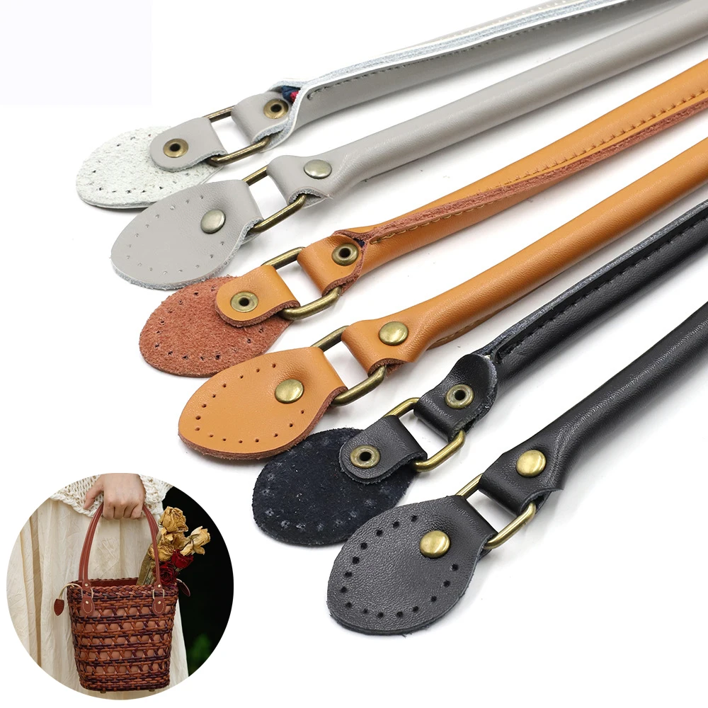 2pcs 50cm Genuine Leather Handles Bag Strap Handmade Shoulder Bags Handle Belts Replacement for Women Handbag DIY Accessories
