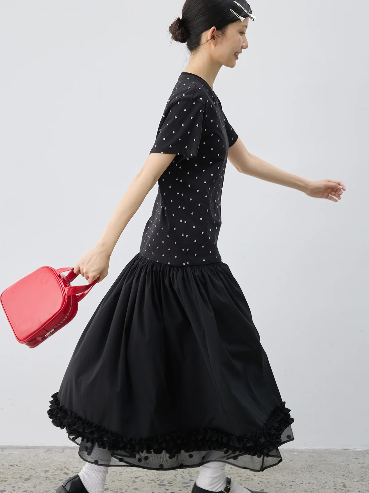 Snowball Polka Dot Cotton Short Sleeve T-Shirt Moisture Wicking Casual Loose Fit Women's round Neck Top Shoulder Width Regular