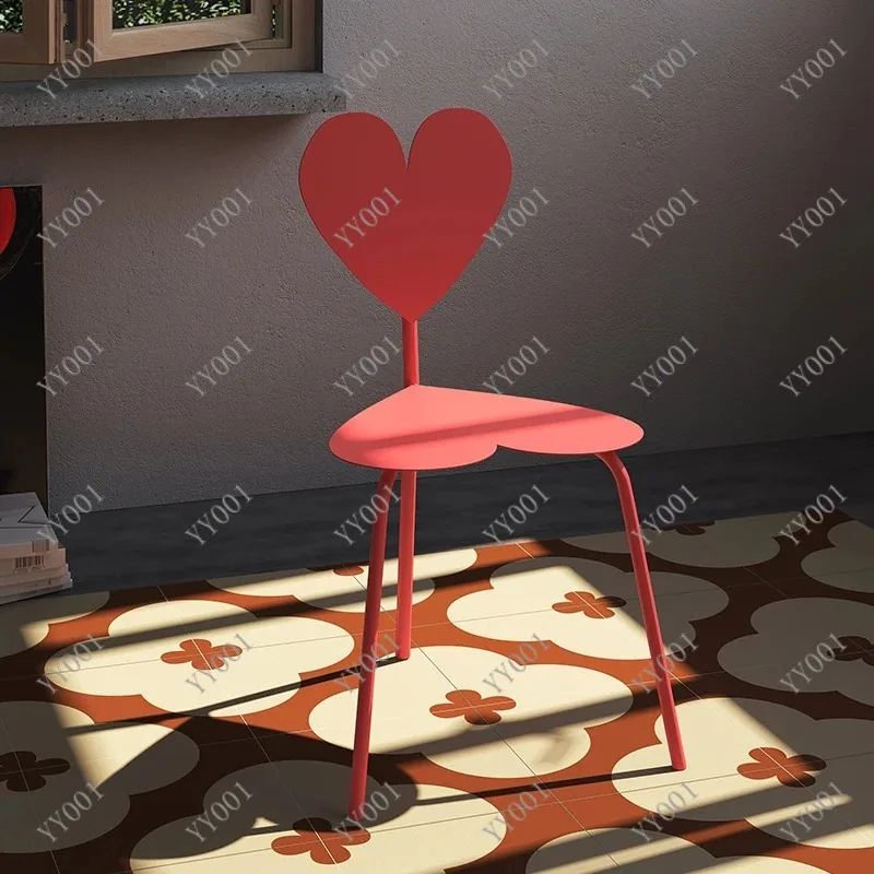 Heart Shaped Red Chair Metal Stool Modern Art Display Photography Prop Home Cafe Furniture
