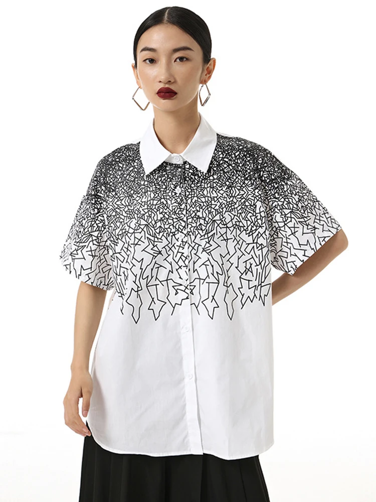 Imagem -05 - Xitao-camisa Curta Casual Feminina Cor de Contraste Geométrico Blusa Solta Simplicidade Moda Novo Primavera 2023 Lyd1682