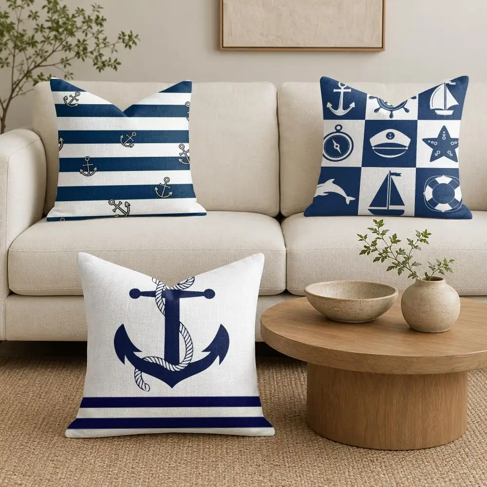 O-ocean sailor Cushion Cover Organic Linen Throw Pillow Cover - Double-Sided Print Breathable Cushion Case Home Decor