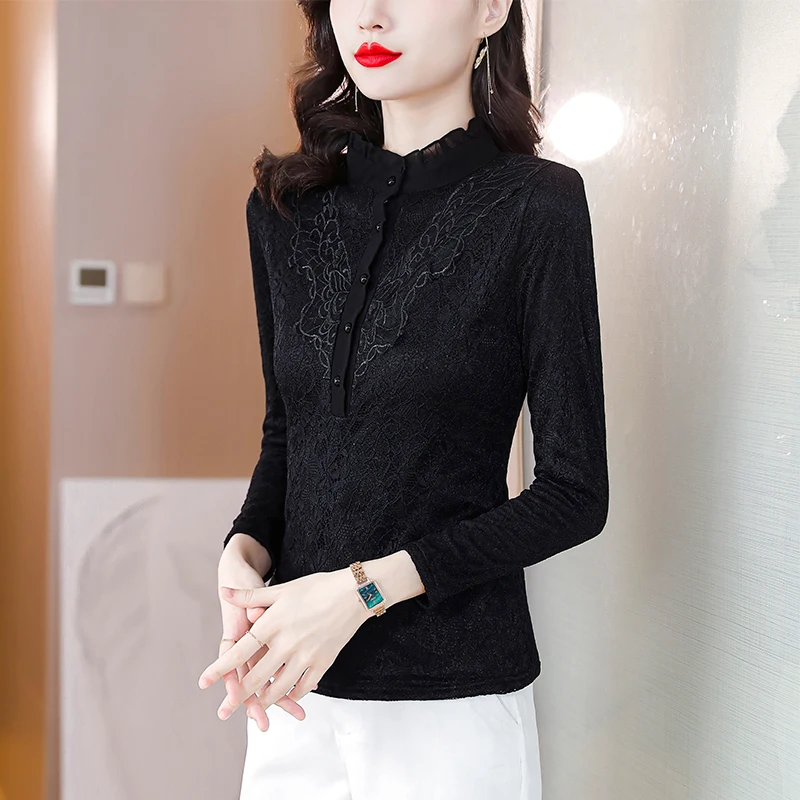 Warme Kanten Basis irt Dames Slim Fit Faionable Herfst Winter Nieuwe Sle Anti-Aging Top Body a Ele Kleine irt