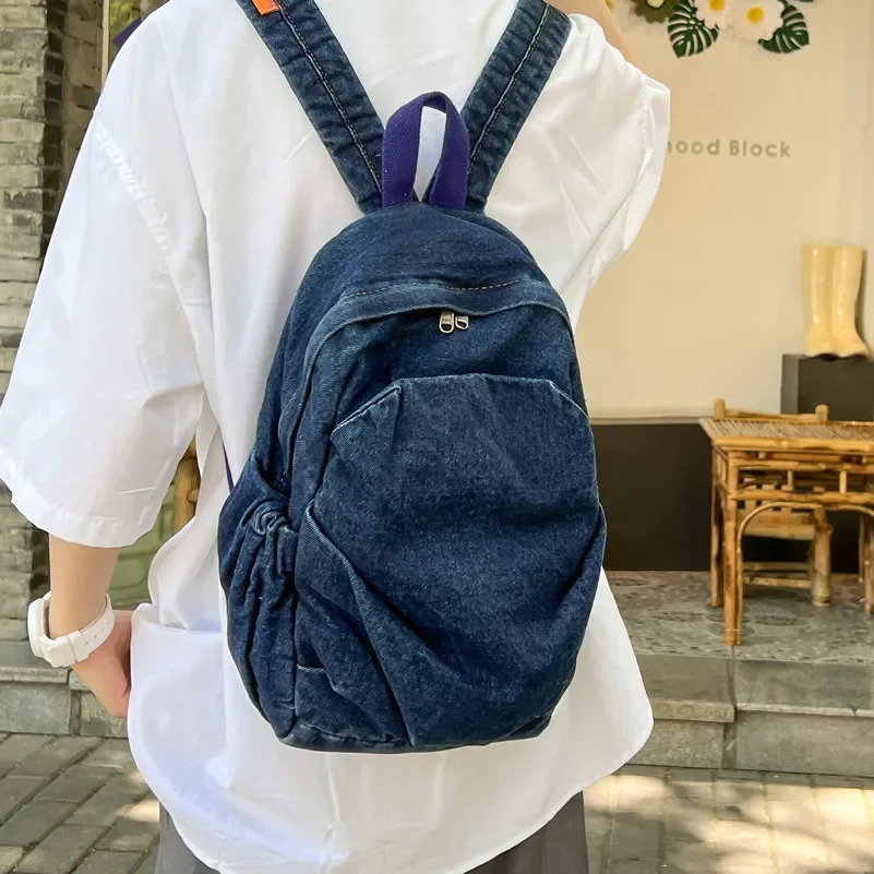 Vintage Denim Jean Women Backpacks Preppy Style Shoulder Bags Girls School Bags Travel Casual Daypacks Casual Travel Bagpack