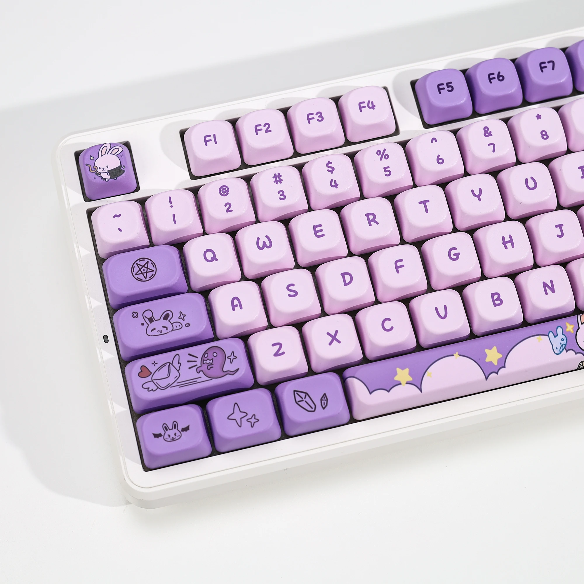 KBDiy PBT Magic Bunny Keycaps Mechanical Keyboard Game Custom Purple Cute Keycap KOA Profile 75% 136 Keys for MX Crush80 Raven68