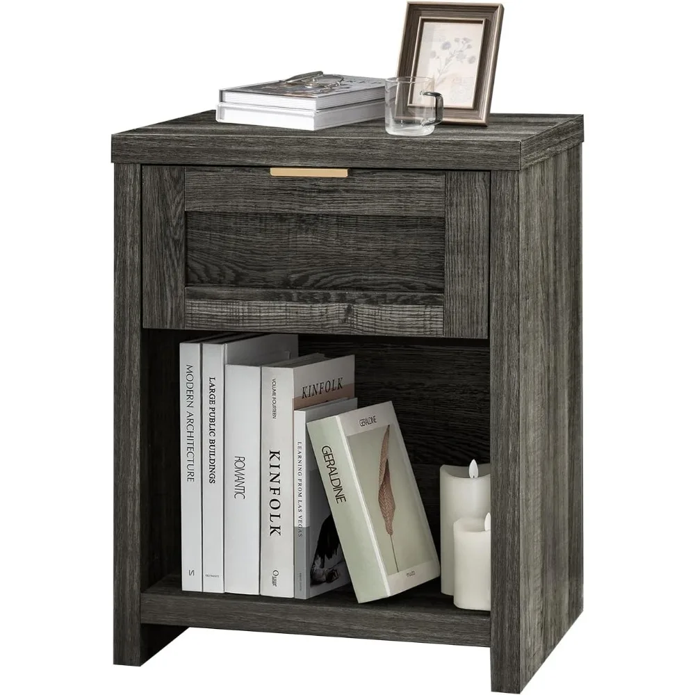 

Nightstands, End Table with Drawer and Storage Shelf Accent Table, Minimalist Sofa Bed Side Accent Table with Drawer