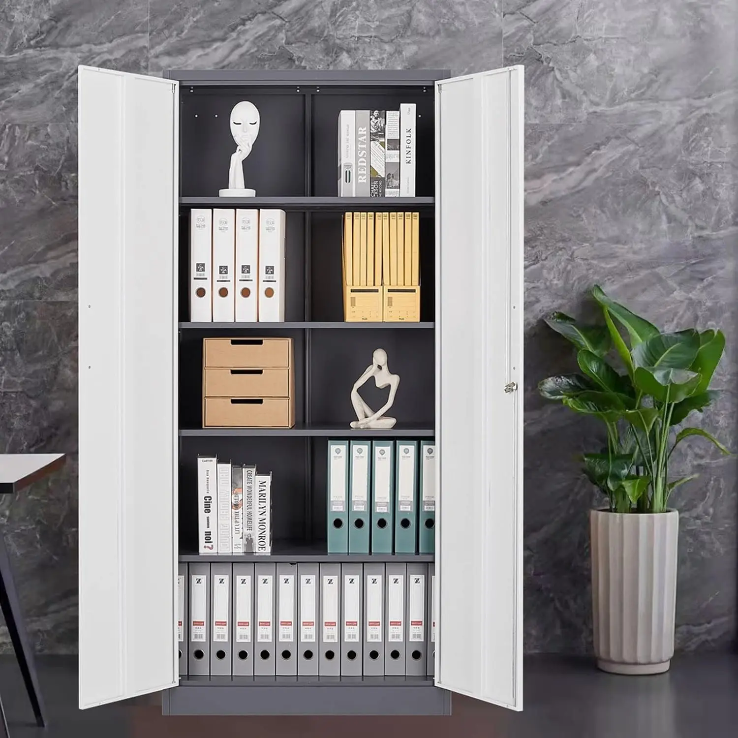 Metal Storage Cabinet with Doors & Shelves, Lockable 5 Shelf Tall Filing Cabinet for Office School Garage, Customized