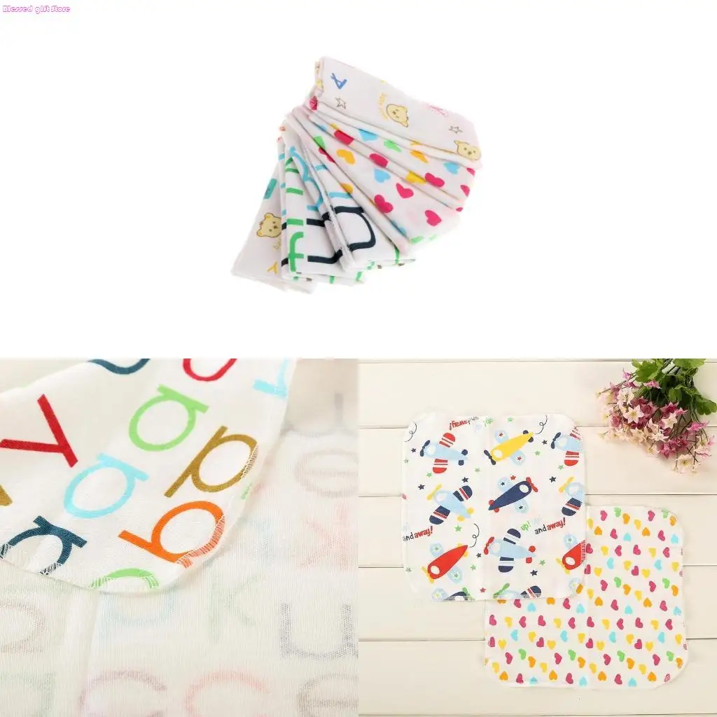

D0JC 6PCS/SET Baby Feeding Towel NewBorn Gauze Muslin Square Cotton Handkerchief towel Bath Wash Baby Handkerchief Towel