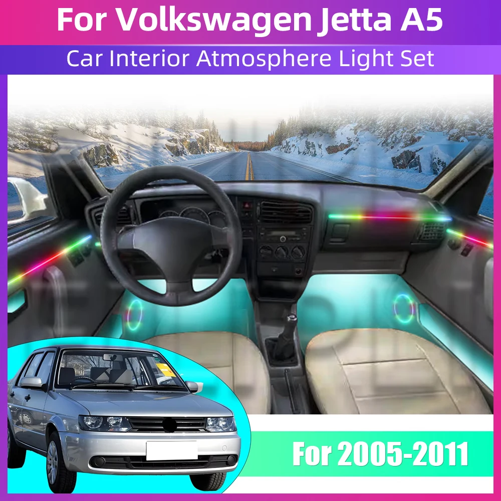 

Декоративные светодиодные ленты для интерьера автомобиля, атмосферная подсветка для Volkswagen Jetta A5, декоративная подсветка приборной панели и консоли, светодиодная подсветка салона.