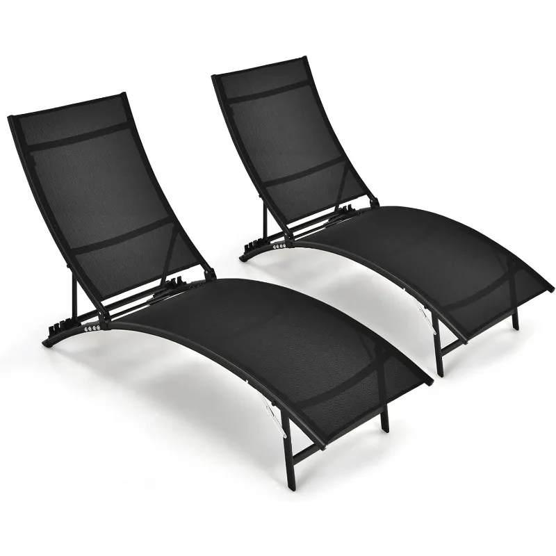 Foldable Pool Lounge Chairs with 5-position Adjustable Backrest, Quick-drying Fabric, Patio Lounger for Backyard, Beach, Lawn