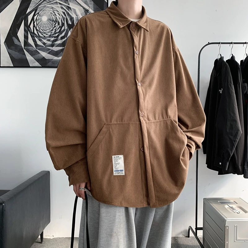 Autumn 2023 Men Shirts Corduroy Long Sleeve Shirts Male Korean Fashion Streetwear Casual Harajuku Oversize Men Button Up Blouses