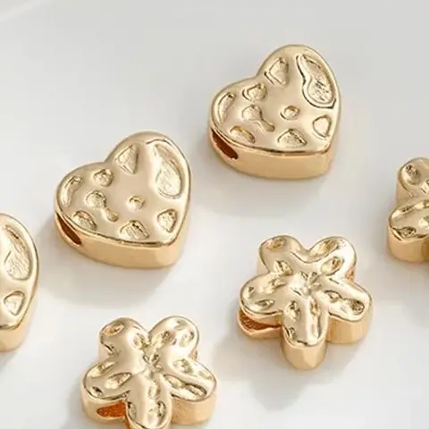 

14K Gold-plated Plum Blossom Heart Large-hole Spacer Beads for DIY Handcrafted Bracelet Necklace Accessory Beading Material 1PCS