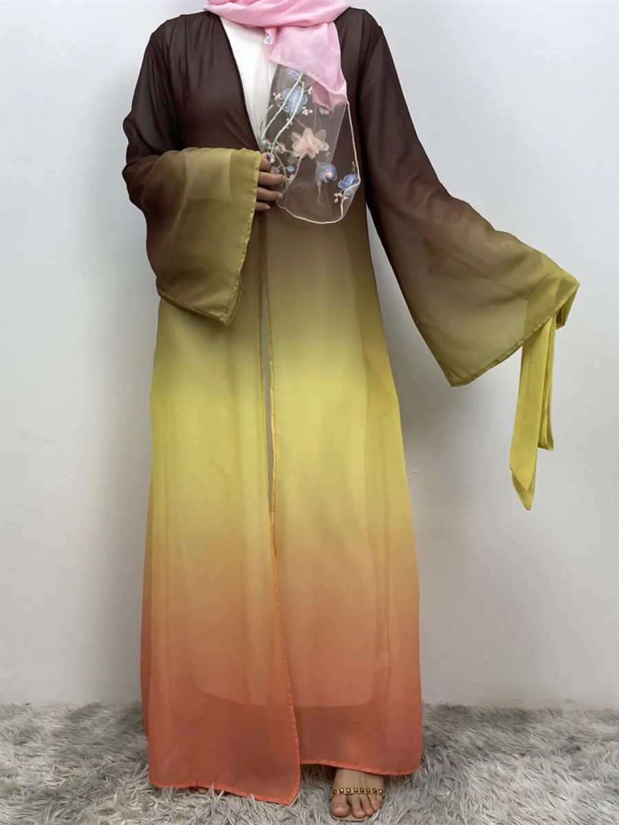 Eid Muslim Party Abaya for Women Ramadan Cardigan Chiffon Long Dress  Morocco Kaftan Vestidos Largos Dubai Robe Jalabiya 2024