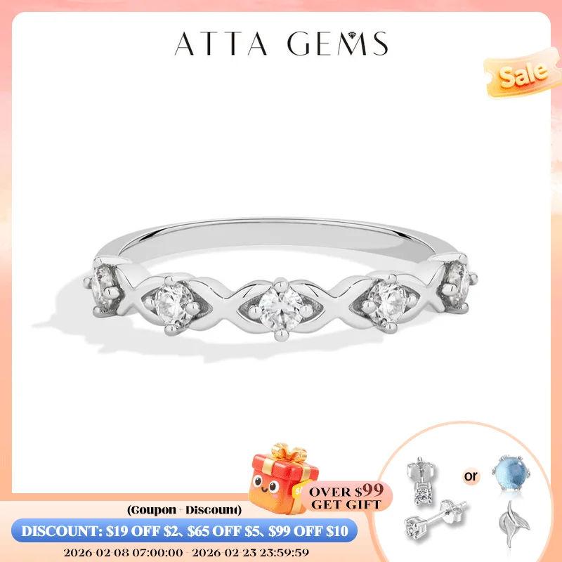 

ATTAGEMS Round Cut Moissanite Ring Cross Design S925 Sterling Silver Gold Plated Wedding Stackable Rings for Women Jewelry Gifts