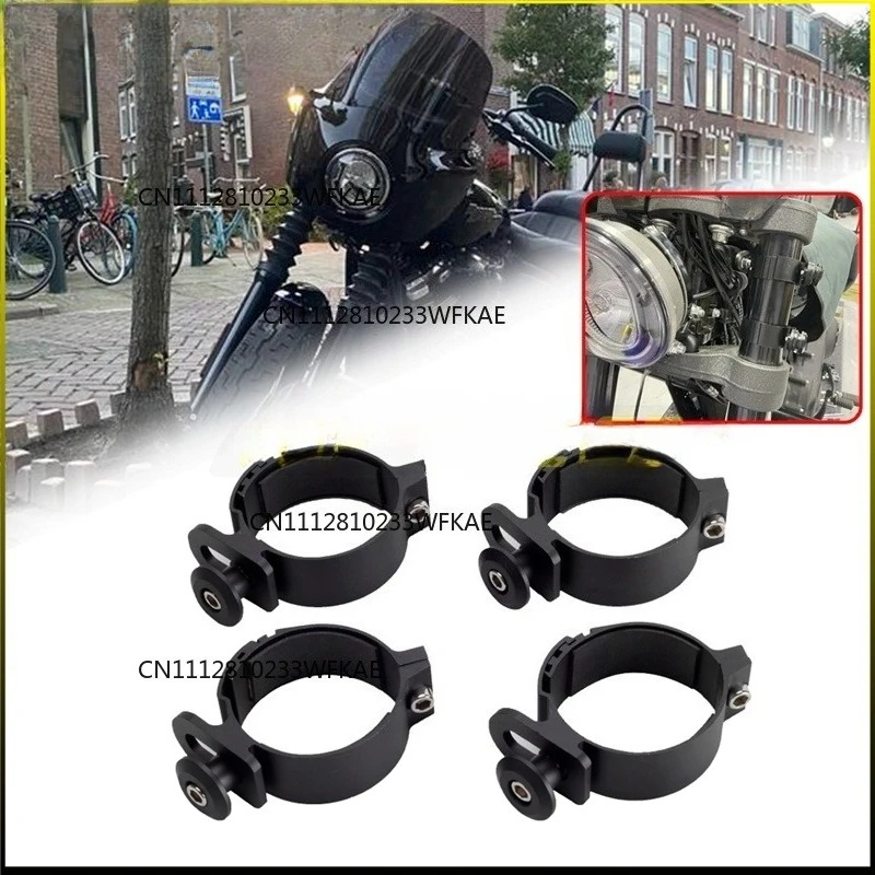 4x Front Fork Mount Clamps 35-55mm Windshield Fairing Bracket Hardware Support For Harley Dyna Street Bob Low Rider S Wide Glide