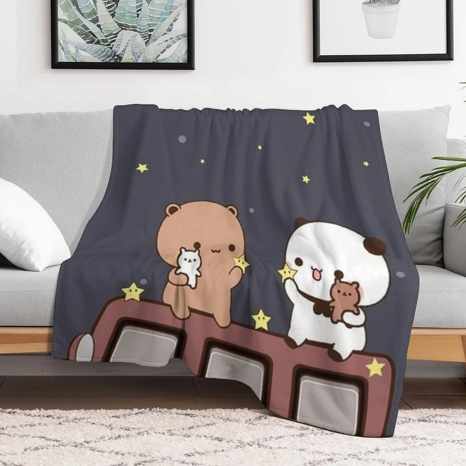 Bubu and Dudu Watching The Moon Together Throw Blanket Warm Cozy Throw Blanket for Living Room Couch