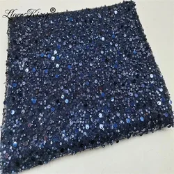 Hot Selling 16 Colors 3+7MM Sequin Mesh Bead Embroidery Fabric DIY Fashion Wedding Dress Glitter Fabric Wide：125CM
